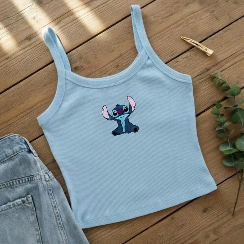 Lilo and Stitch Embroidered Tank Top, Disney Stitch Spaghetti Strap Tank, Stitch & Angel Crop Top, Disney Summer Top, Disneyland Family Trip