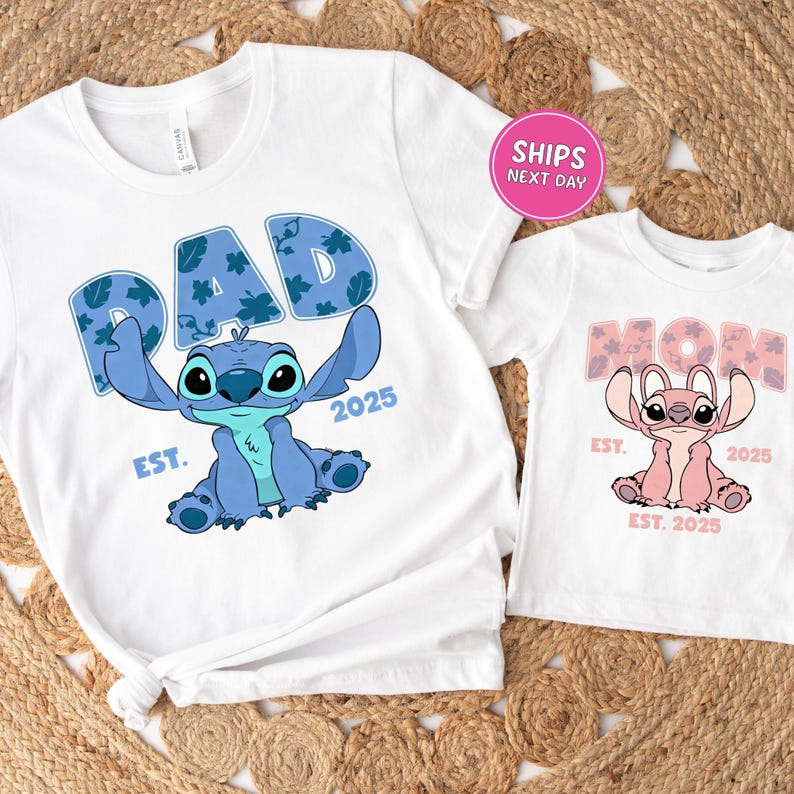 Custom Stitch Mom Dad Shirt Personalized Year Matching Family Shirt Comfort Colors Disney Mama Dada Shirt Disney Mama Tee Angel Stitch Shirt