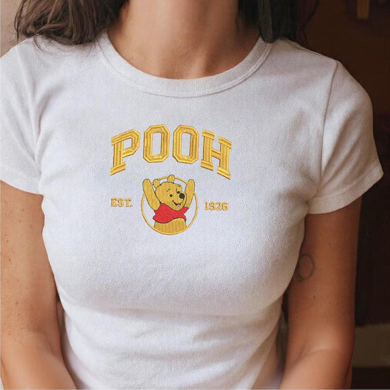 Winnie the Pooh Friends Baby Tee, Embroidered Tigger Piglet Eeyore Disney Fitted Summer Shirt