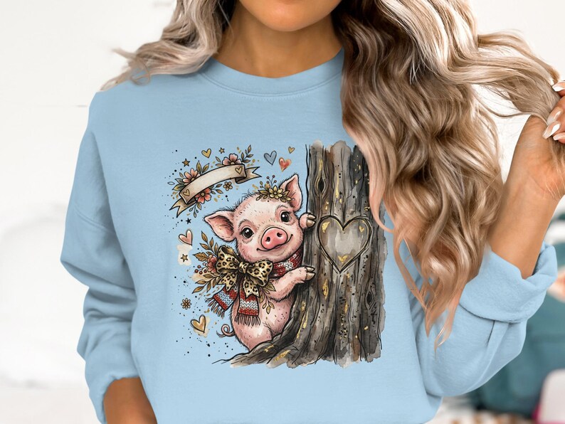Watercolor Piglet Peeking T-Shirt, Leopard Bow, Rustic Farm Animal Lover Gift