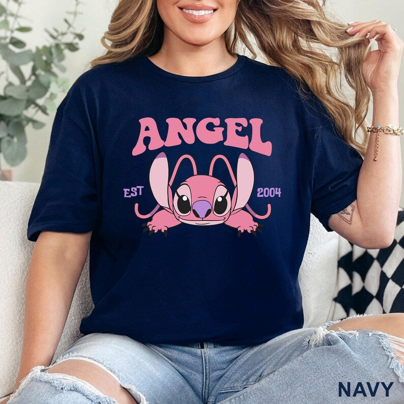 Cute Angel Shirt, Disney Angel Est 2004, Floral Disney Stich Angel, Disneyland Trip, Girly Disney, 483917
