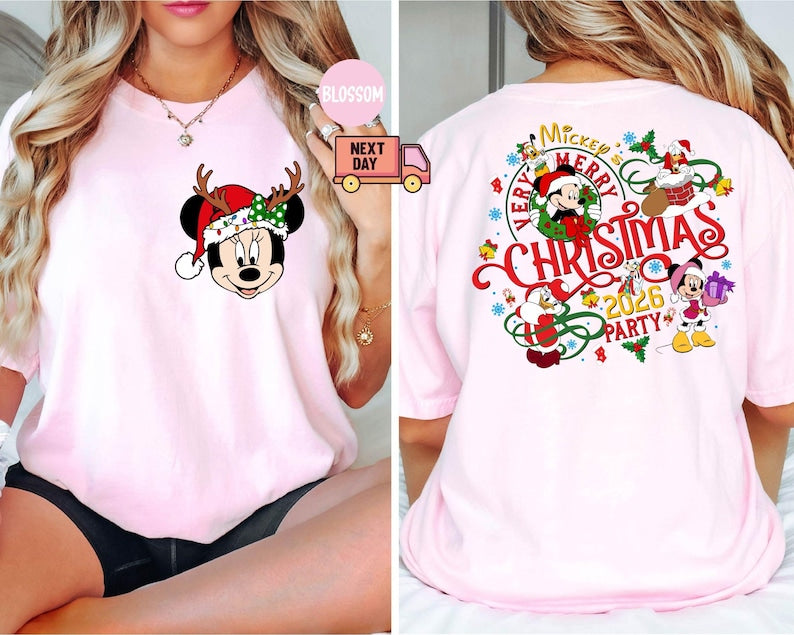 Comfort Colors® 2-Sided Mickey's Very Merry Christmas Party 2026 Shirt, Disney Santa Mickey And Friends Group Christmas Lights Shirt