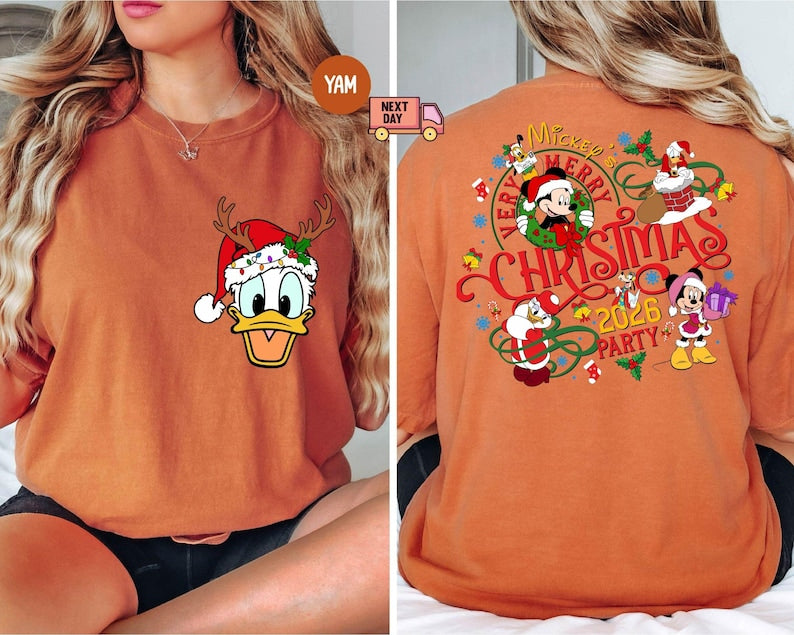 Comfort Colors® 2-Sided Mickey's Very Merry Christmas Party 2026 Shirt, Disney Santa Mickey And Friends Group Christmas Lights Shirt