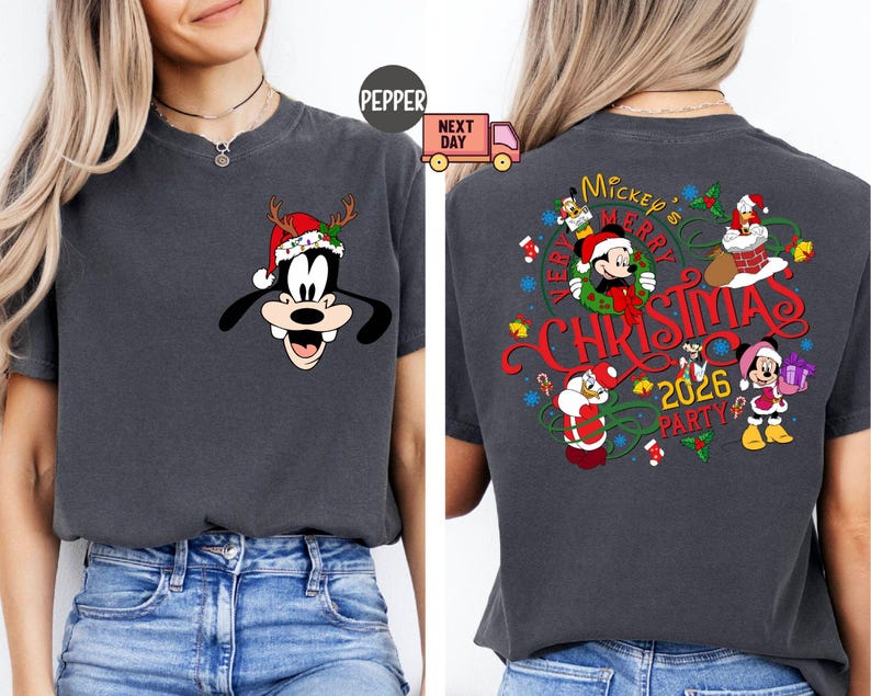 Comfort Colors® 2-Sided Mickey's Very Merry Christmas Party 2026 Shirt, Disney Santa Mickey And Friends Group Christmas Lights Shirt