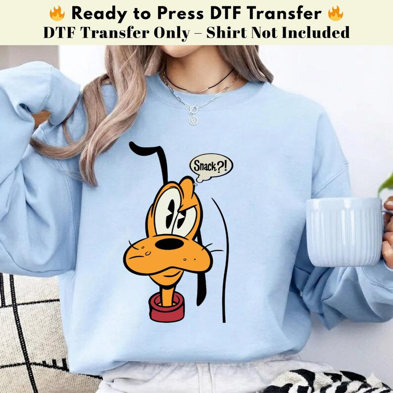 Pluto Snack Funny DTF Transfer, Pluto Cartoon Heat Transfer, Disneyworld Shirt, Disney Characters DTF, Heat Press Transfers,Disney Trip 2026