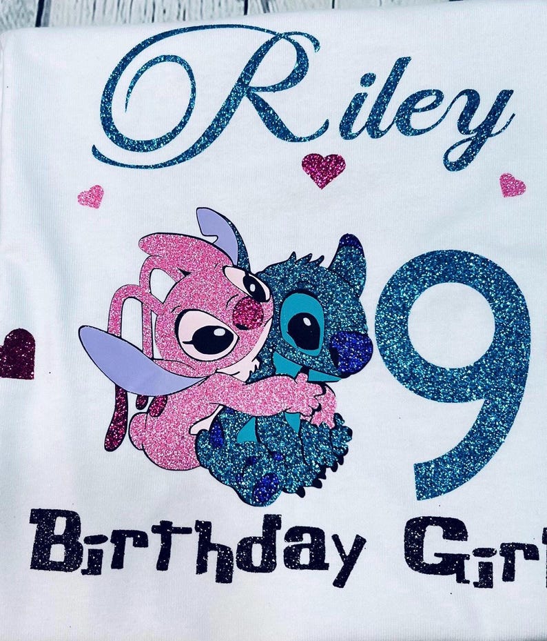 Stitch and Angel Birthday Outfit Girl, Personalized 10th Birthday Outfit, Blue Pink Tutu Set, Custom Name Shirt, Cake Smash Outfit, Disney B
