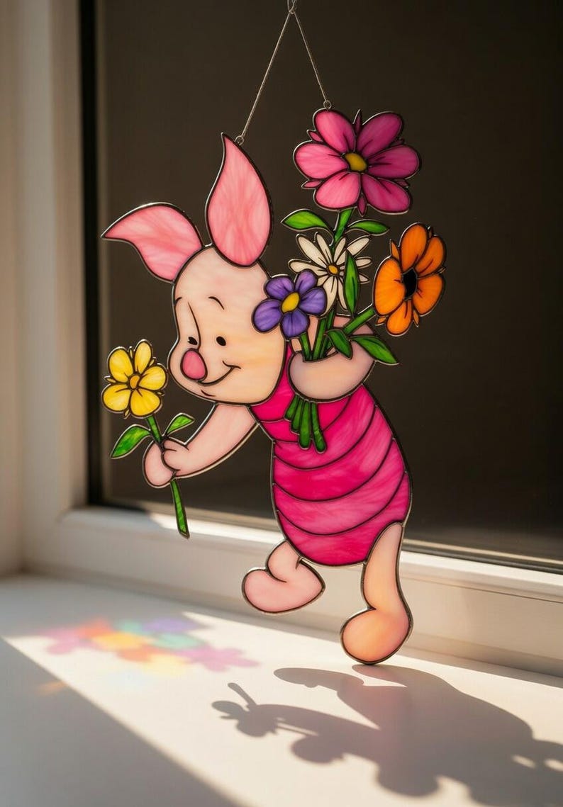 Piglet Acrylic Suncatcher, Winnie the Pooh Disney Piglet Window Hanging, Nursery Decor for Kids Room, Cute Gift for Kids