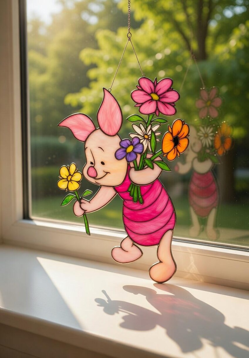 Piglet Acrylic Suncatcher, Winnie the Pooh Disney Piglet Window Hanging, Nursery Decor for Kids Room, Cute Gift for Kids