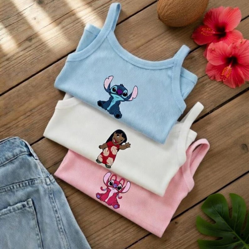 Lilo and Stitch Embroidered Tank Top, Disney Stitch Spaghetti Strap Tank, Stitch & Angel Crop Top, Disney Summer Top, Disneyland Family Trip