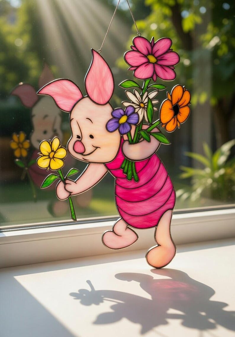 Piglet Acrylic Suncatcher, Winnie the Pooh Disney Piglet Window Hanging, Nursery Decor for Kids Room, Cute Gift for Kids