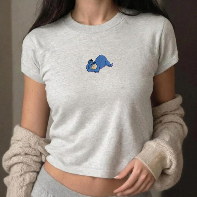 Custom Embroidered Winnie the Pooh Baby Tee, Tigger Eeyore Piglet Pooh Crop Tee, Disney Vacation Matching Shirt, Disney World Trip Outfit