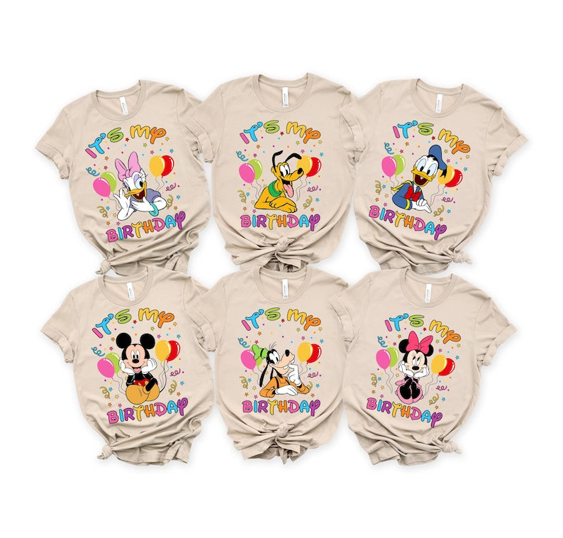 Cute Mickey & Friends It's My Birthday T-Shirt, Custom Disney Minnie Donald Pluto Birthday Present Gifts, Vacation Birthday Matching Apparel