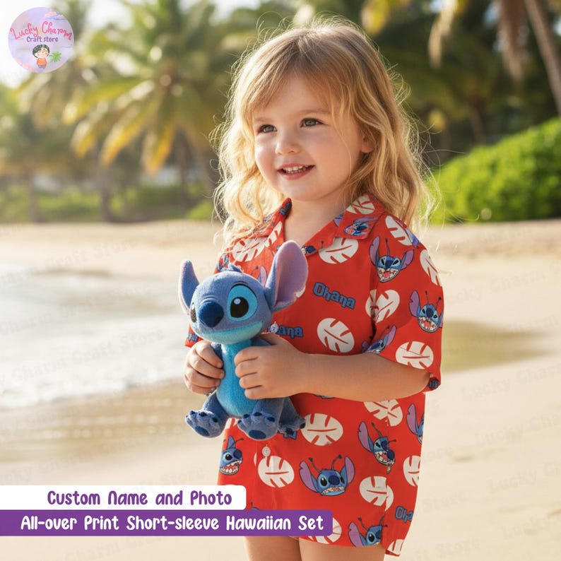 Personalized Angel Stitch Hawaiian Shirt, Custom Name Pink Ohana Disney Vacation Outfit, Stitch Family Matching Shirt, Gift for Her or Kids