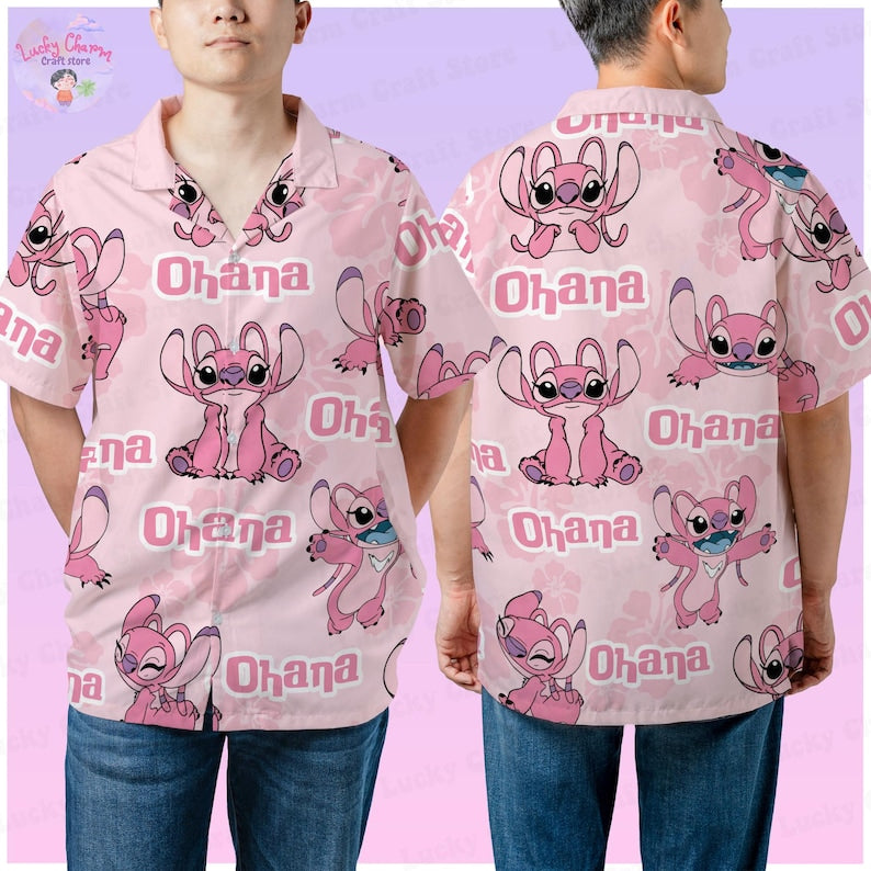 Custom Name Disney Stitch Vacation Outfit, Personalized Stitch Aloha Hawaiian Shirt, Family Matching Shirt, Cute Stitch Beach Shirt for Kids