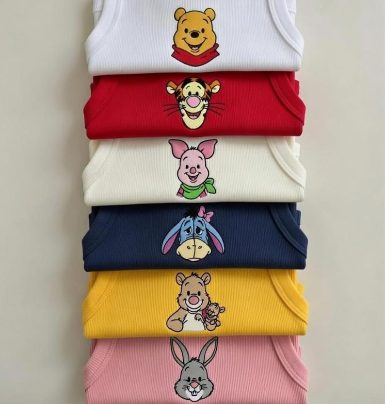 Custom Disney Winnie the Pooh Tigger Eeyore Piglet Embroidered Tank Top, Disney Trip Shirt, Matching Disney World Vacation Outfit