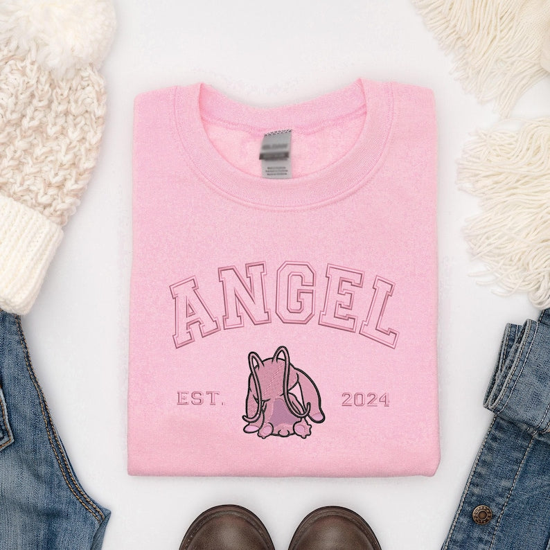 Embroidered Stitch Angel Couple Sweatshirt, Matching Anniversary Valentine Hoodie