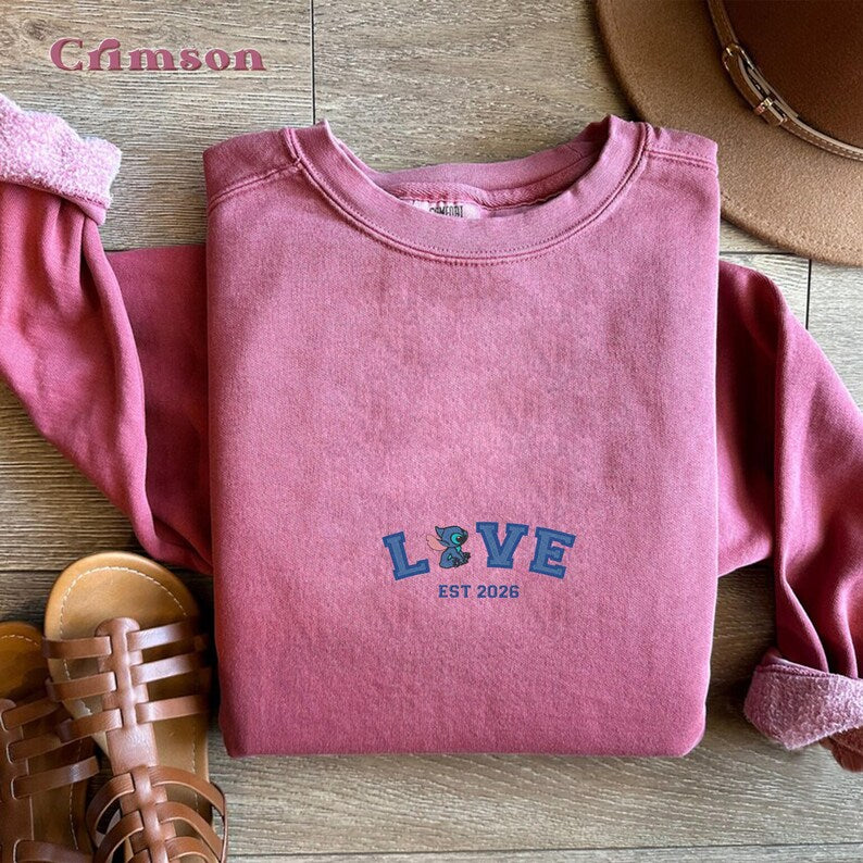 Embroidered Stitch & Angel Couple Sweatshirt, Personalized Couple Sweatshirt, Disney Matching Sweatshirt, Anniversary Matching Sweatshirt