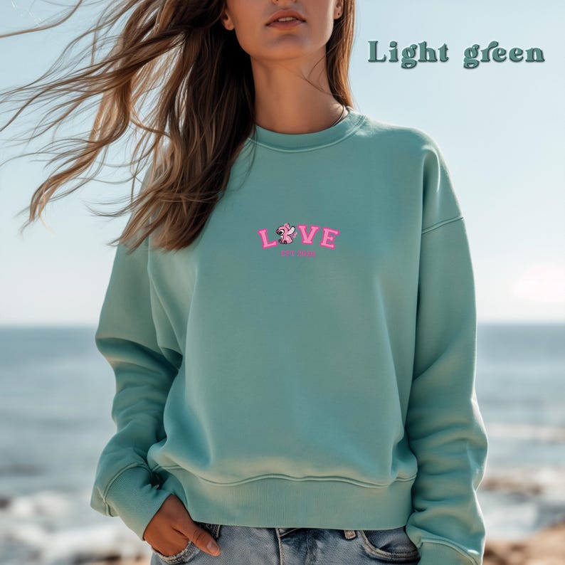 Embroidered Stitch & Angel Couple Sweatshirt, Personalized Couple Sweatshirt, Disney Matching Sweatshirt, Anniversary Matching Sweatshirt