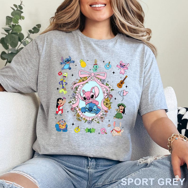 Coquette Bow Angel And Stitch Mirror Shirt, Disney Best Friend, Disney Trip, Besties Forever, Disney Hawaiian Tee, 483919