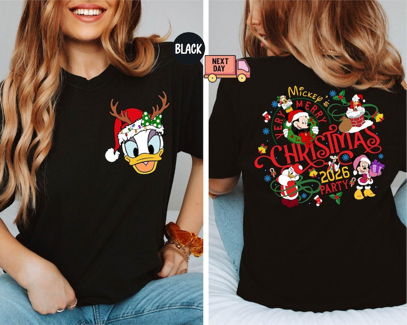 Comfort Colors® 2-Sided Mickey's Very Merry Christmas Party 2026 Shirt, Disney Santa Mickey And Friends Group Christmas Lights Shirt