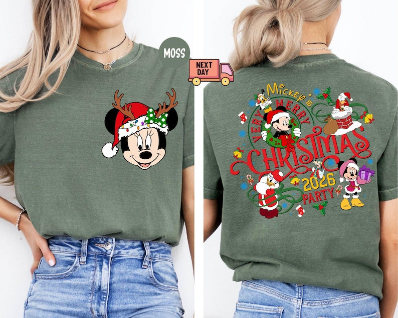 Comfort Colors® 2-Sided Mickey's Very Merry Christmas Party 2026 Shirt, Disney Santa Mickey And Friends Group Christmas Lights Shirt