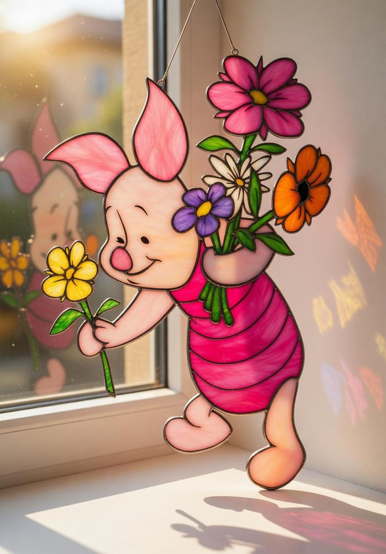 Piglet Acrylic Suncatcher, Winnie the Pooh Disney Piglet Window Hanging, Nursery Decor for Kids Room, Cute Gift for Kids