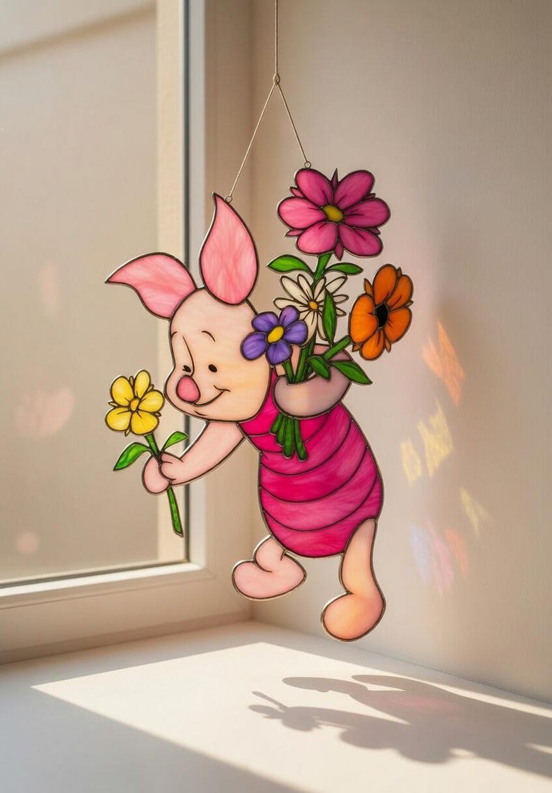 Piglet Acrylic Suncatcher, Winnie the Pooh Disney Piglet Window Hanging, Nursery Decor for Kids Room, Cute Gift for Kids