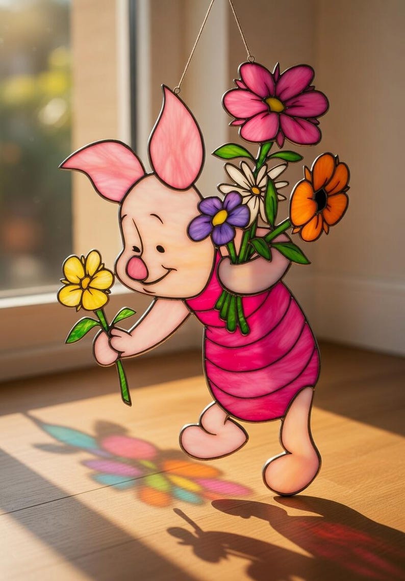 Piglet Acrylic Suncatcher, Winnie the Pooh Disney Piglet Window Hanging, Nursery Decor for Kids Room, Cute Gift for Kids