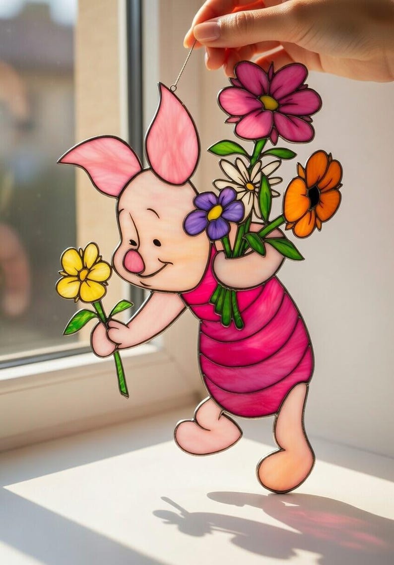 Piglet Acrylic Suncatcher, Winnie the Pooh Disney Piglet Window Hanging, Nursery Decor for Kids Room, Cute Gift for Kids