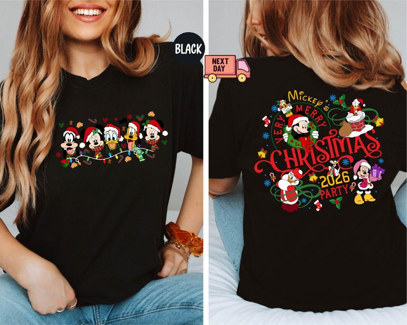 Comfort Colors® 2-Sided Mickey's Very Merry Christmas Party 2026 Shirt, Disney Santa Mickey And Friends Group Christmas Lights Shirt