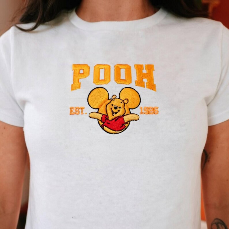 Embroidered "Winnie the Pooh" Characters Tee – Eeyore, Pooh, Piglet, Tigger – Cute Disney Shirt for Adults