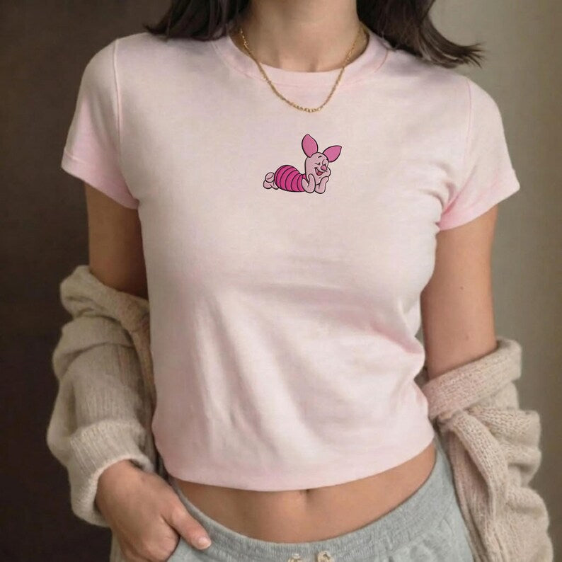 Custom Embroidered Winnie the Pooh Baby Tee, Tigger Eeyore Piglet Pooh Crop Tee, Disney Vacation Matching Shirt, Disney World Trip Outfit