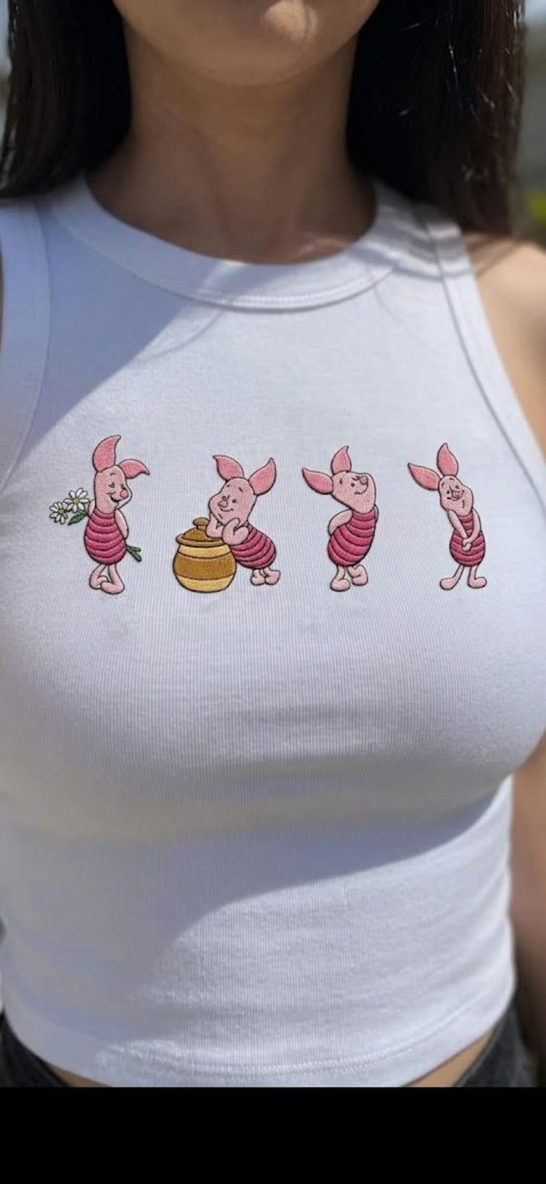 Embroidered Piglet Story Tank Top, Walking Character Sequence Shirt, Retro Cartoon Disney Tank, Vintage Winnie the Pooh Outfit