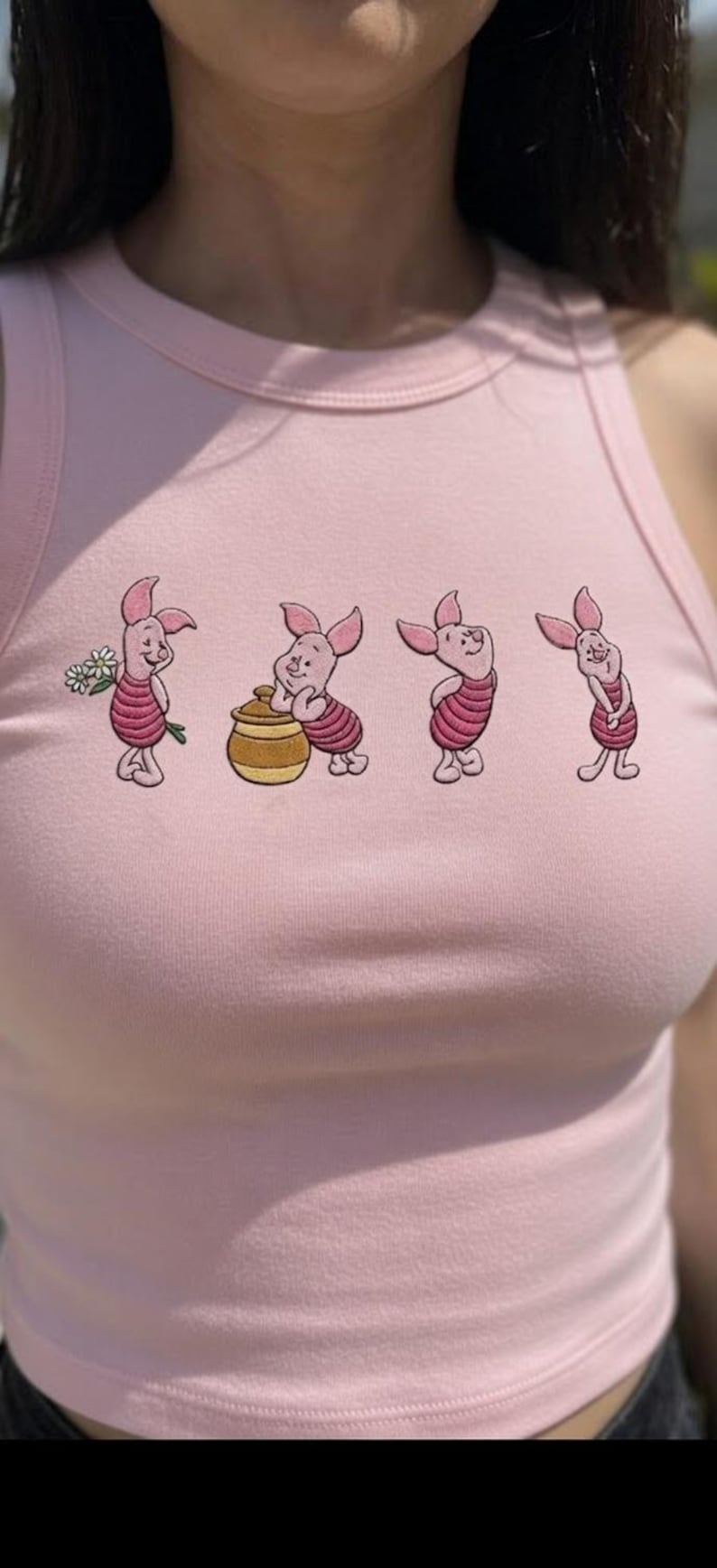Embroidered Piglet Story Tank Top, Walking Character Sequence Shirt, Retro Cartoon Disney Tank, Vintage Winnie the Pooh Outfit