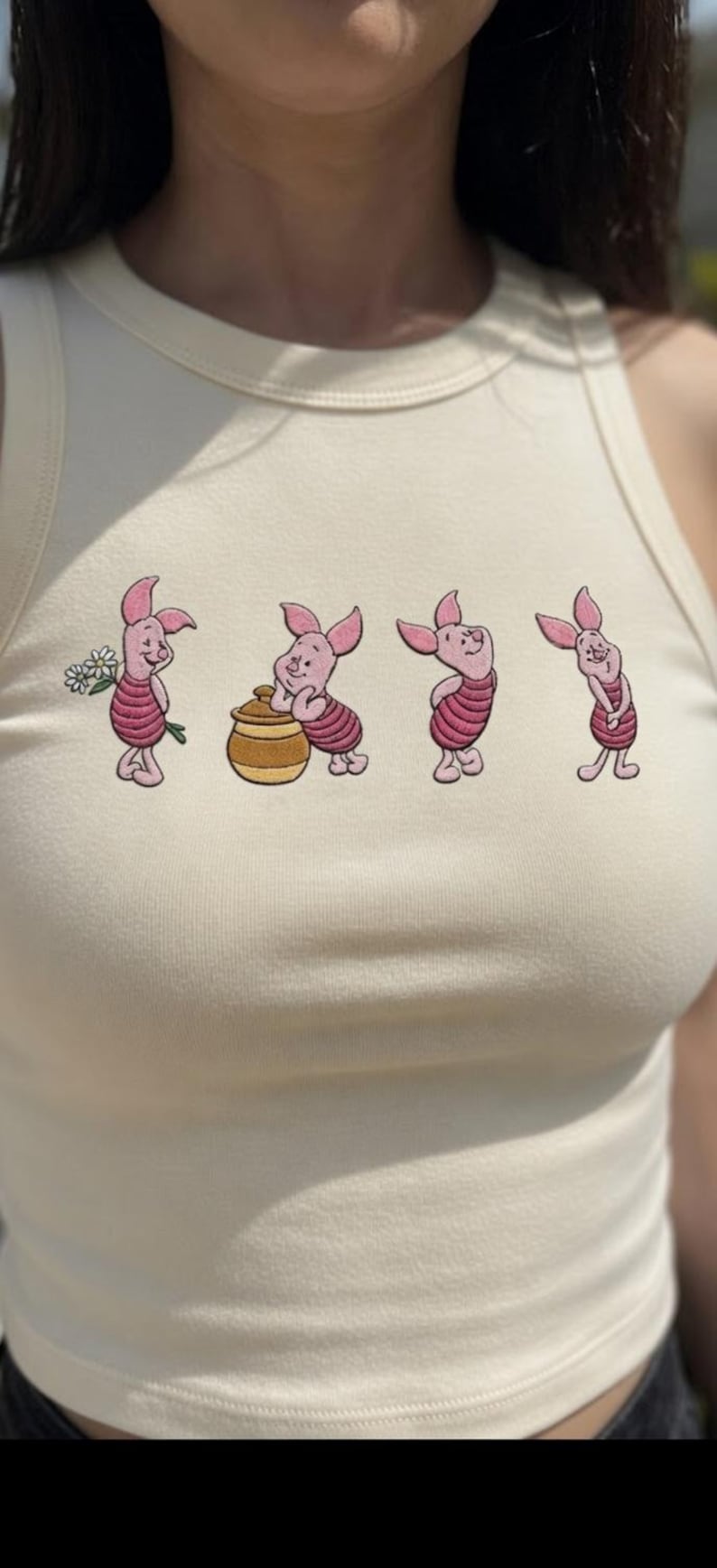 Embroidered Piglet Story Tank Top, Walking Character Sequence Shirt, Retro Cartoon Disney Tank, Vintage Winnie the Pooh Outfit