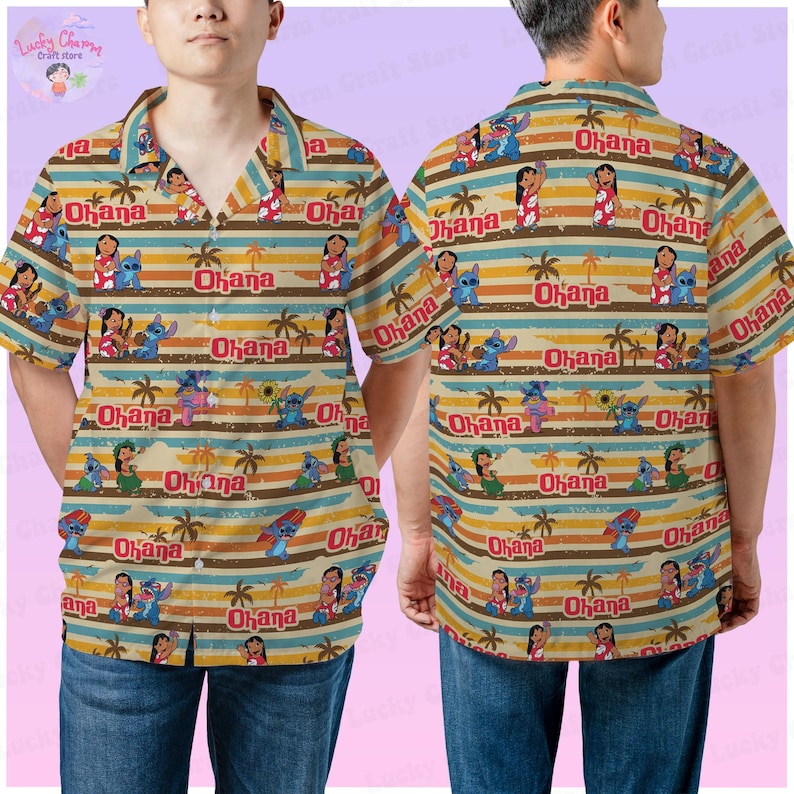 Personalized Angel Stitch Hawaiian Shirt, Custom Name Pink Ohana Disney Vacation Outfit, Stitch Family Matching Shirt, Gift for Her or Kids