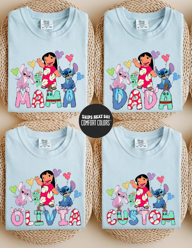 Custom Name Stitch Comfort Colors® Shirts Disney Family Trip Lilo And Stitch Angel Scrump Matching Shirts Disney Characters Alphabet Shirt
