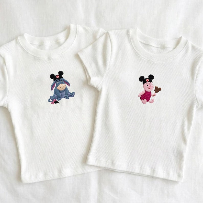 Custom Embroidered Winnie the Pooh and Friends Baby Tee, Pooh Mickey Ears Disney Crop Tee, Mickey Ice Cream Shirt, Disney Vacation Outfit