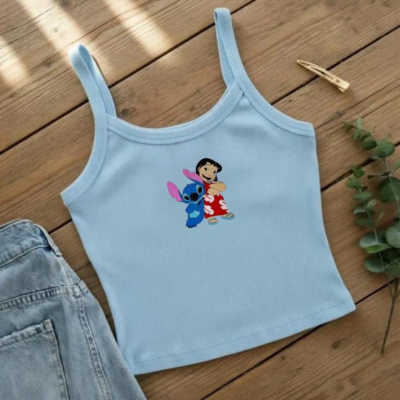 Embroidered Lilo and Stitch Tank Top, Disney Stitch Crop Tank, Ohana Means Family Tee, Magic Kingdom, Disneyland Family Vacation Trip Outfit