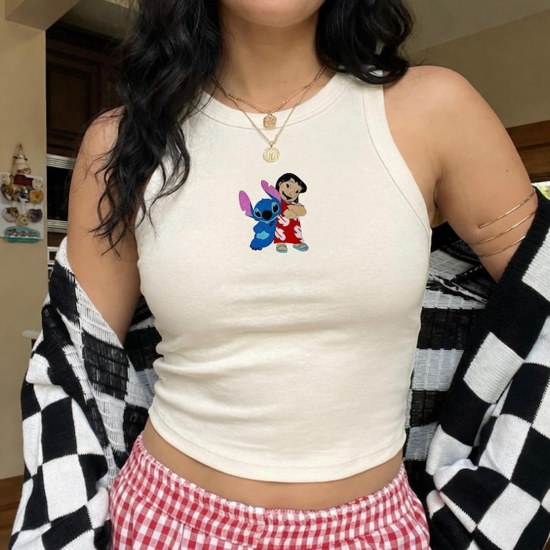 Embroidered Lilo and Stitch Tank Top, Disney Stitch Crop Tank, Ohana Means Family Tee, Magic Kingdom, Disneyland Family Vacation Trip Outfit