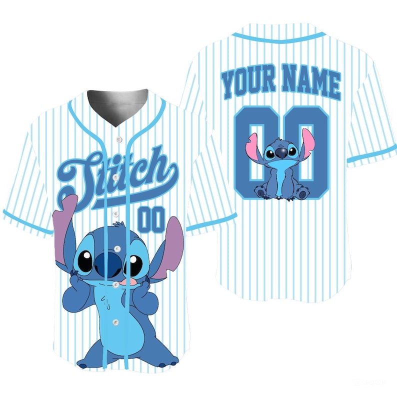 Personalized Lilo and Stitch Characters Baseball Jersey, Stitch & Angel Sport Jersey Disney Family Shirts Matching Team Outfit Birthday Gift