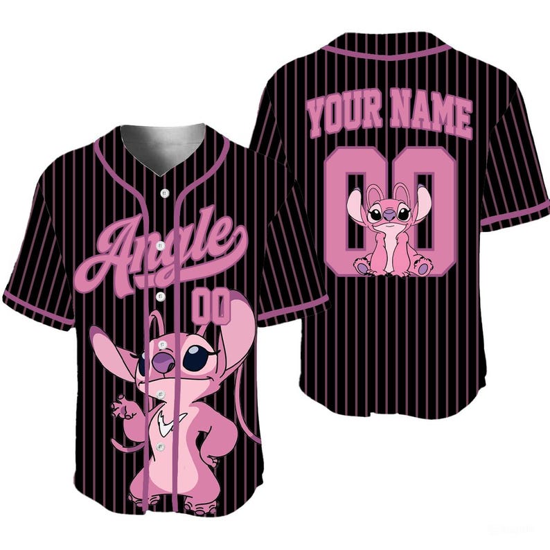 Personalized Lilo and Stitch Characters Baseball Jersey, Stitch & Angel Sport Jersey Disney Family Shirts Matching Team Outfit Birthday Gift