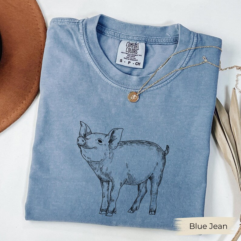Piglet Line Art Shirt, Comfort Colors, Cute Gift for Pig Moms, Farmers