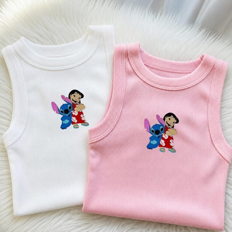 Embroidered Lilo and Stitch Tank Top, Disney Stitch Crop Tank, Ohana Means Family Tee, Magic Kingdom, Disneyland Family Vacation Trip Outfit