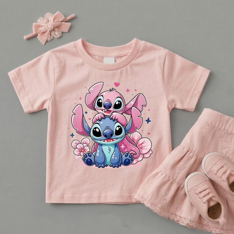 Stitch and Angel Shirt,Cute Stitch Toddler Tees,Disney Girl Birthday Tee,Valentine Stitch Tee,Stitch and Angel Matching Tee,Stitch and Angel