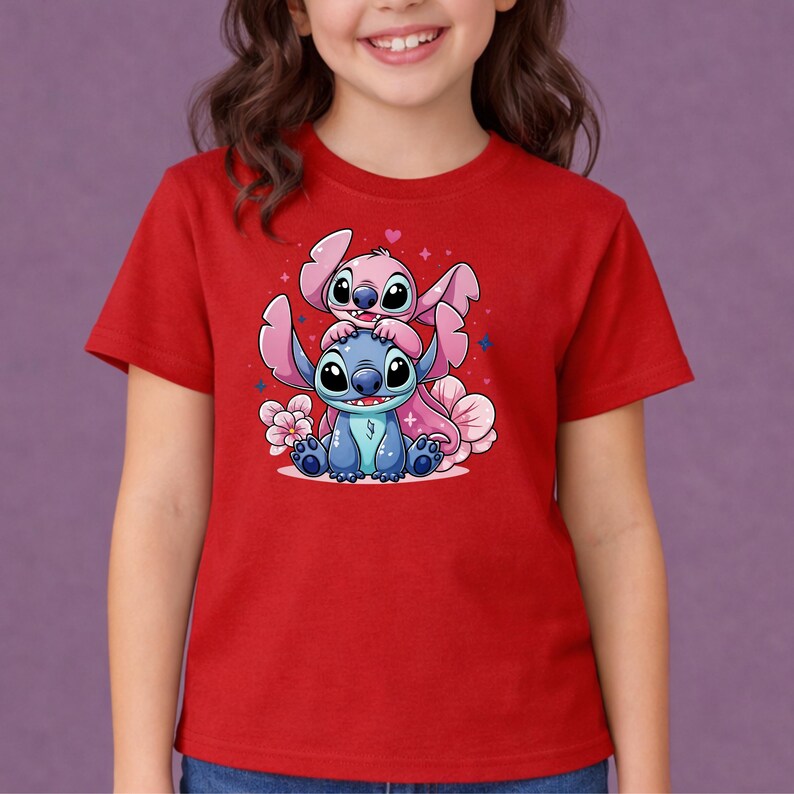 Stitch and Angel Shirt,Cute Stitch Toddler Tees,Disney Girl Birthday Tee,Valentine Stitch Tee,Stitch and Angel Matching Tee,Stitch and Angel