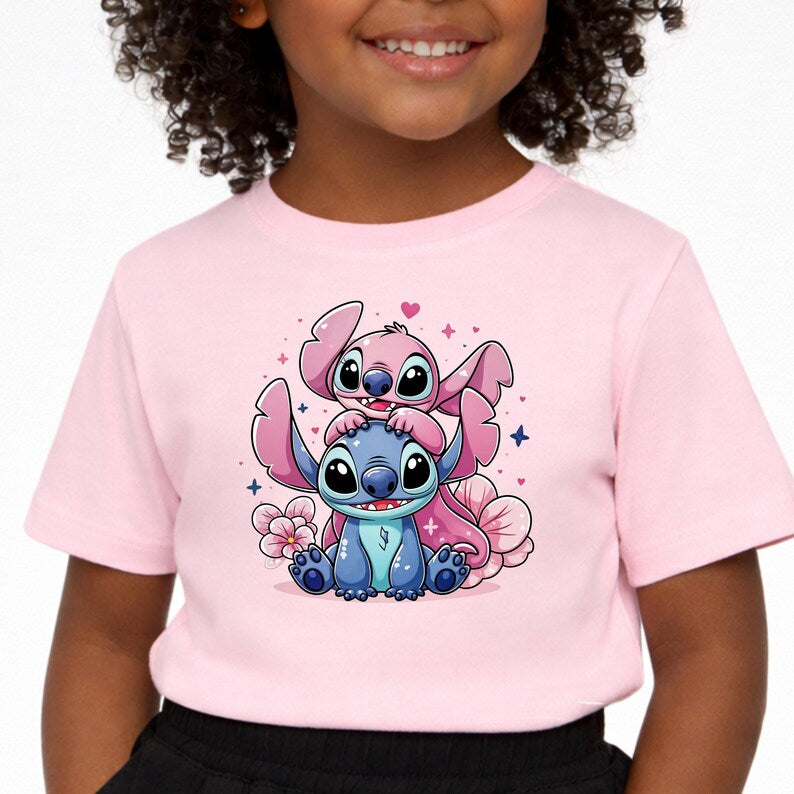 Stitch and Angel Shirt,Cute Stitch Toddler Tees,Disney Girl Birthday Tee,Valentine Stitch Tee,Stitch and Angel Matching Tee,Stitch and Angel