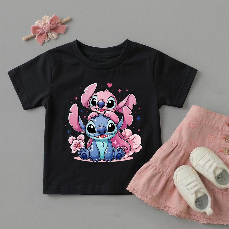 Stitch and Angel Shirt,Cute Stitch Toddler Tees,Disney Girl Birthday Tee,Valentine Stitch Tee,Stitch and Angel Matching Tee,Stitch and Angel