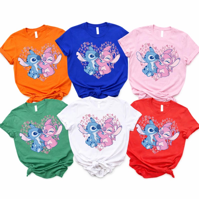 Love Stitch and Angel shirts,Disney Best Friends Shirts,Retro Stitch Heart Tees,Pink and Blue Disney Clothes, Disney Vacation Toddler Shirts