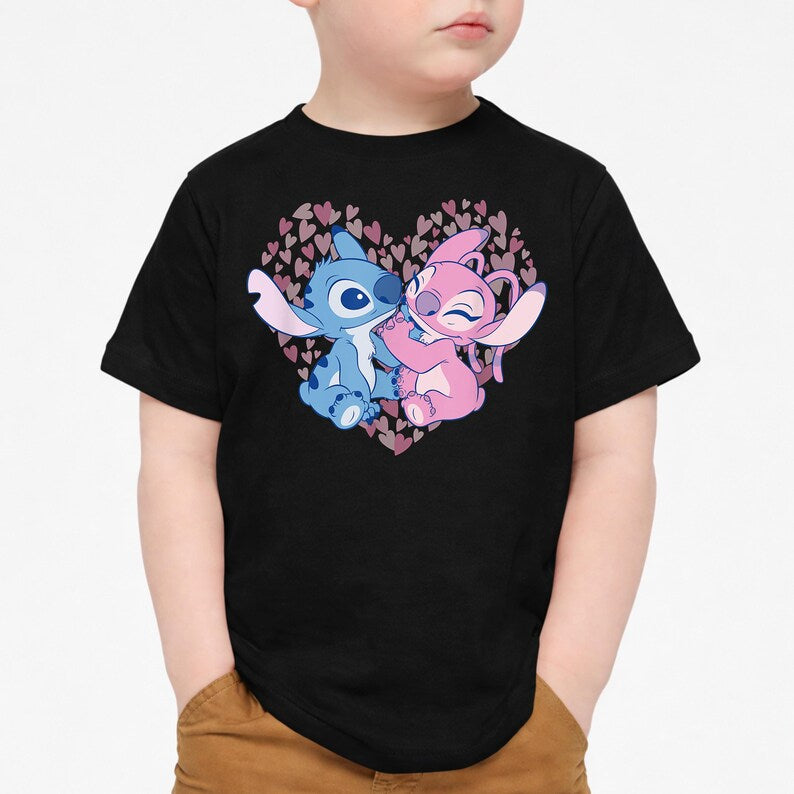 Love Stitch and Angel shirts,Disney Best Friends Shirts,Retro Stitch Heart Tees,Pink and Blue Disney Clothes, Disney Vacation Toddler Shirts
